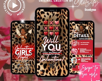 Galentine's Party Invitation:Cheetah Print Valentine's Day Party Template (Editable in Canva)