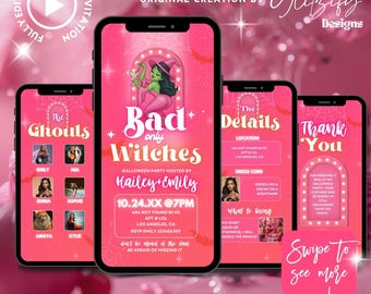 Bad Witches Halloween Girls Night Animated Invitation (Digital Download)