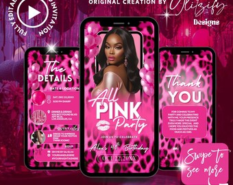 All Pink Party Birthday Invitation: All Pink Affair Invite,Elegant Girly Pink Birthday Invitation, Shades of Pink Party Invite,Cheetah Print