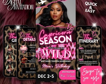 Capricorn Birthday Itinerary,Zodiac Girls Trip Itinerary Template,Digital Travel Schedule,Leopard Girls Getaway Weekend Planner,Editable