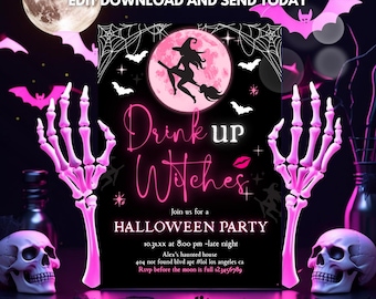 Drink Up Witches Halloween Invitation,Pink Halloween Girls Night Invitation,Ghouls Night Invite,Drink Up Witches Invite,Bad Witches Bash