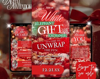 White Elephant Christmas Invitation,Friendsmas Party Invitation,White Elephant GIft Exchange Invite,Editable Template,Instant Download