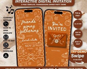 Friendsgiving Invitation Website: Classic Handdrawn Thanksgiving Dinner Invite with Built In Rsvp ( canva template )