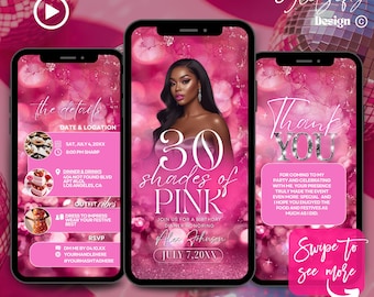 Shades of Pink Birthday Invitation: All Pink Affair Invite,Elegant Girly Chic Pink Birthday Invitation(Canva Template, Digital Download)