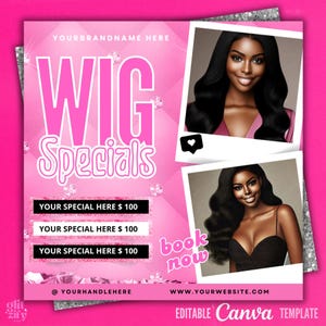 Wig Specials Booking Flyer: Hair Salon Deals Template (Editable in Canva)