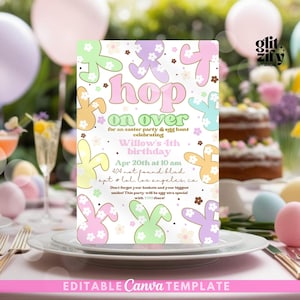 Plantilla de invitación para la búsqueda de huevos de Pascua, invitación para la fiesta de Pascua con mis amigos, invitación de Pascua para niños, invitación de amigos en colores pastel para hacer tú mismo