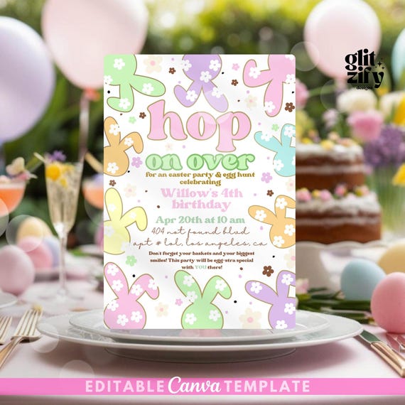 Hand-Drawn Easter Egg Hunt Invitation: Pastel Peeps Party (Canva Editable, Digital Download)