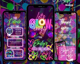 Glow Party Animated Invitation: Neon Birthday Invite (Digital Download)
