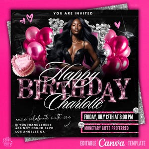 Pink birthday party flyer,birthday bash flyer,birthday flyer,birthday girl,party flyer,birthday celebration event flyer,pink party invite