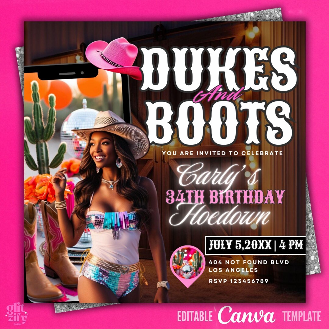 Dukes and Boots Birthday Hoedown Flyer Western Party Invitation (canva
