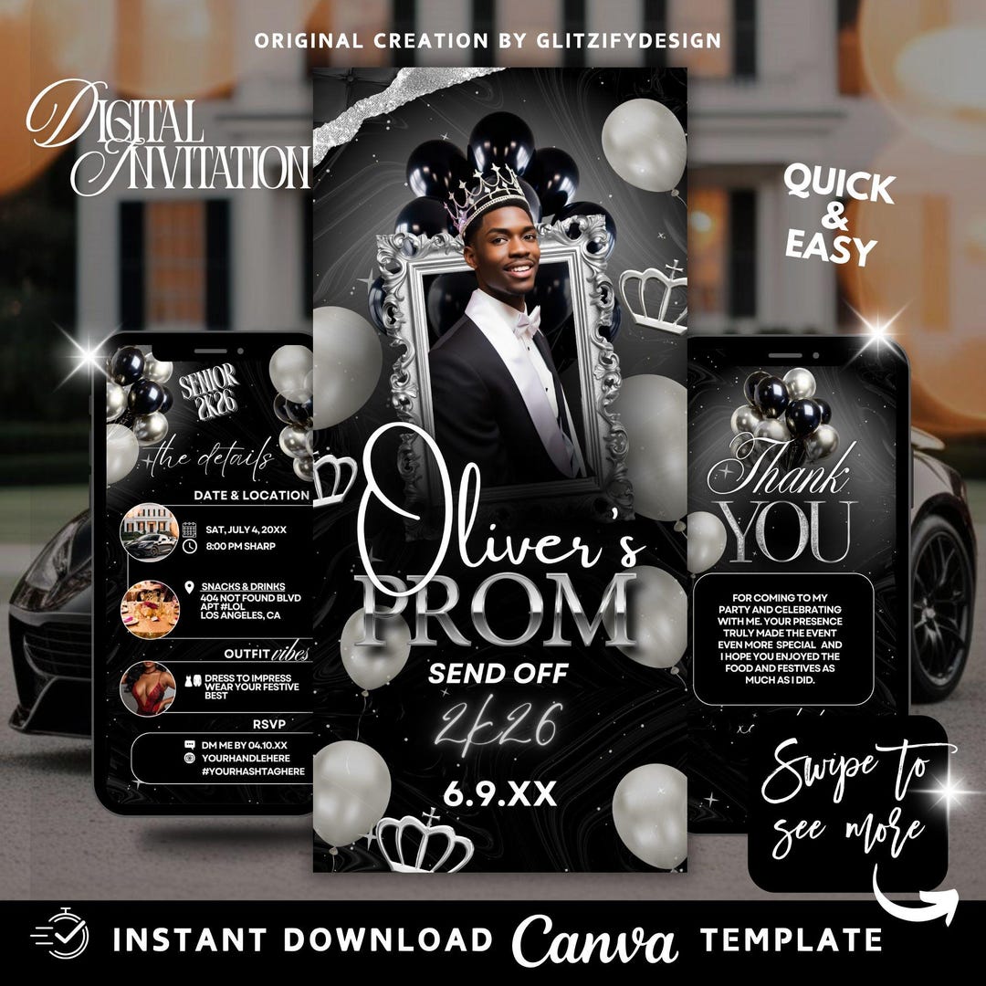 Animated Glitter Prom Send off Video Invitation,digital Prom Party ...