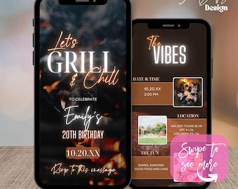 BBQ Birthday Animated Invitation: Grill & Chill, Editable Canva Template (Digital Download)