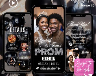 Animated Prom Send Off Invitation: Black & Silver, Editable Canva Template