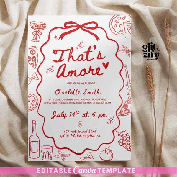 That's Amore Bridal Shower Invitation: Hand-Drawn Italian Theme (Digital Download)