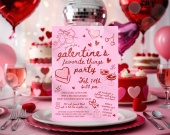 Galentine's Party Invitation Template: Hand-Drawn Valentine's (Digital Download)