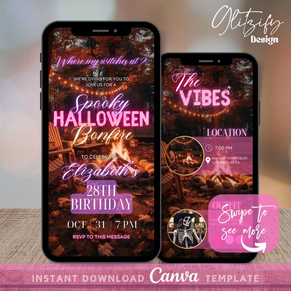 Animated Halloween Bonfire Party Invitation: Spooky Video Invite (Digital Download)