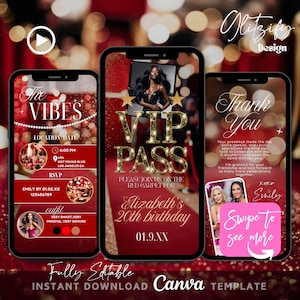 Hollywood rode loper diner verjaardagsuitnodiging, Glam Award rode loper feestuitnodiging uitnodiging route, VIP Pass-feestuitnodiging, digitale verjaardagsuitnodigingen