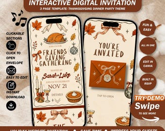 Friendsgiving Gathering Invitation Website: Fun Thanksgiving Dinner Invite with Rsvp ( canva template )