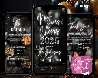 Animierte Silvester Party Einladung: Anpassbare Canva Vorlage (Instant Download)