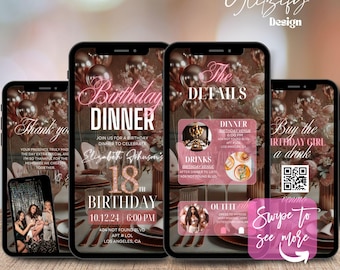 Rose Gold 18th Birthday Dinner Animated Invitation (Digital Download)