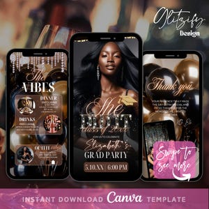Rose Gold Glam Graduation Invite, Sofortiger Download Graduierung Einladung,Grad Party einladen,Grad Party Text einladen,Grad Abschluss Flyer,Sie hat es geschafft