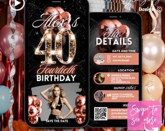 Rose Gold 40th Birthday Animated Invitation: Glam Party (Digital Download)
