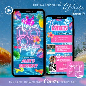 Summer Pool Party Animated Invitation: Aloha Birthday Bash (Digital Download)