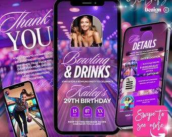 Animated Bowling Party Invitation: Editable Text Invite (Digital Download)