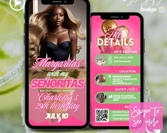 Margaritas Senoritas Birthday Video Invitation: Animated Fiesta Evite (Digital Download)