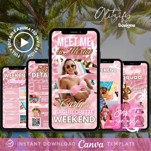 Pink Tropical Bachelorette Itinerary: Girls Getaway Invite (Digital Download)