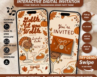 Gobble Til You Wobble Invitation Website: Thanksgiving Gathering Invite with Rsvp ( canva template )