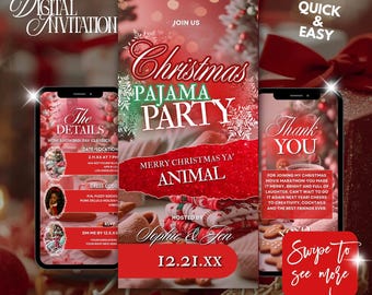 Editable Christmas Pajama Party Invitation: Holiday Pj Party Invite,Canva Template,Instant Download,Phone Invitation,Message Evite