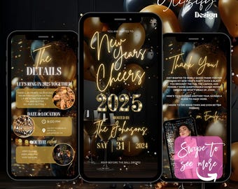 Animierte Silvester-Party-Einladung: Bearbeitbare Canva-Vorlage (Sofort-Download)