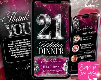 Animated 21st Birthday Invitation: Editable Canva Template (Digital Download)