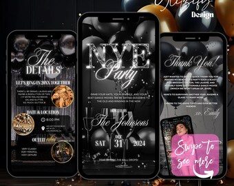 Animierte Silvesterparty-Einladung: Bearbeitbare Canva-Vorlage (Sofortdownload)