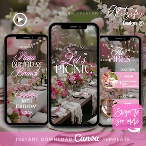 Invitation vidéo pique-nique d'anniversaire Chateaucore, invitation pique-nique d'anniversaire, pique-nique pique-nique cottagecore, invitation texte pique-nique fête, brunch d'anniversaire