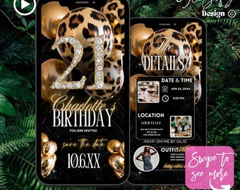 Leopard 21st Birthday Animated Invitation: Wild Safari Party (Digital Download)