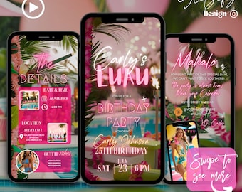 Animated Luau Birthday Invitation: Editable Tiki Party Invite (Digital Download)