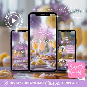 Animated Muumuus and Mimosas Brunch Invitation: Girly Lavender Evite (Canva Template, Digital Download)