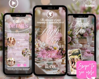 Animated High Tea Invitation: Pink Regency Birthday Brunch (Digital Invite)