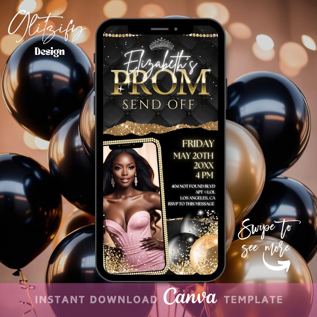 Glam Gold Prom Send-off Video Invitation: Animated Photo Invite ...