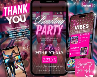 Animated Bowling Party Invitation: Editable Text, Instant Download