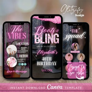 Boots und Bling Geburtstagseinladung Video mit Bild,animierte Geburtstagseinladung,Geburtstagseinladung mit Foto,Western Rodeo Text einladen