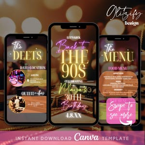 Back to the 90s invitation with photo,90s birthday invitation template,digital retro birthday party invitation,retro digital invitation diy