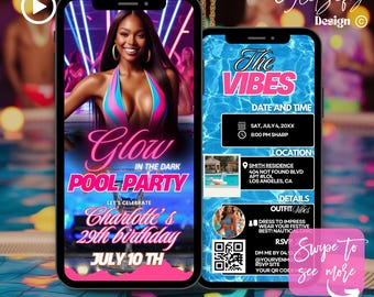 Glow in the Dark Pool Party Invitation: Animated Birthday Invite (Digital Download)