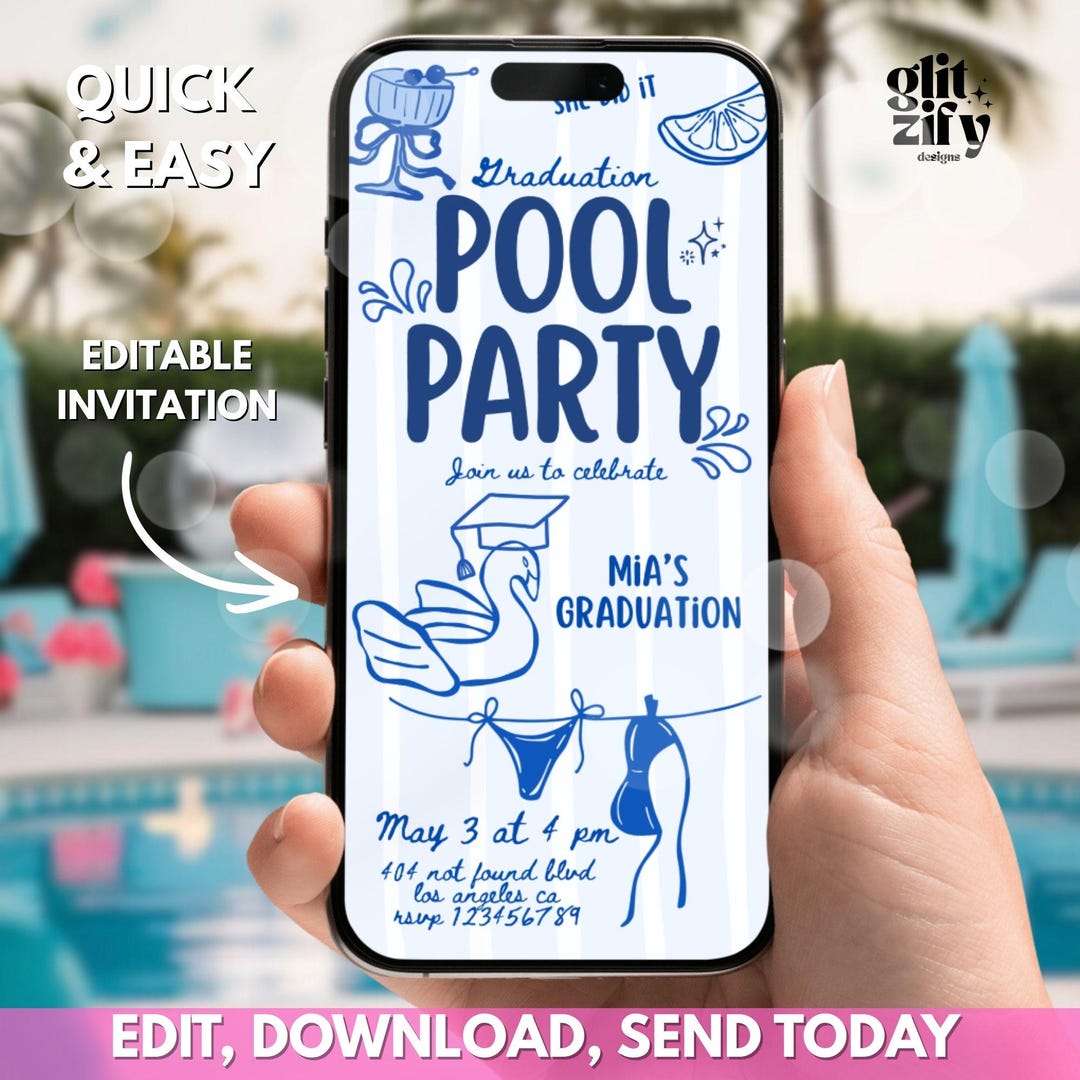 Graduation Pool Party Invitation,grad Pool Party Evite,animated Pool ...