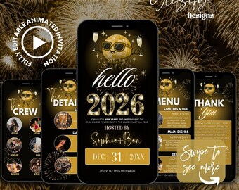New Year's Eve Party Invitation: 2026 Fun Groovy Nye Invite, Glam Nye Party Invite (Instant Download)