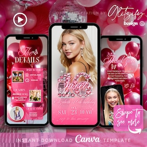 Pink Glam Sweet Sixteen Invitation,16th Birthday Digital Birthday Invitation,Animated Invite,Birthday Party Invite,Sweet 16 Digital Invite