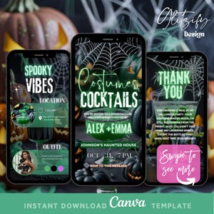 Costumes and Cocktails invitation,Scary Halloween costume party Invitation,Spooky Halloween birthday Invitation,Halloween video text invite