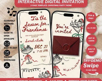 Tis The Season For Friendsmas Party Invitation Website: Simple Hand drawn Christmas Party Invite with Rsvp and Music ( canva template )